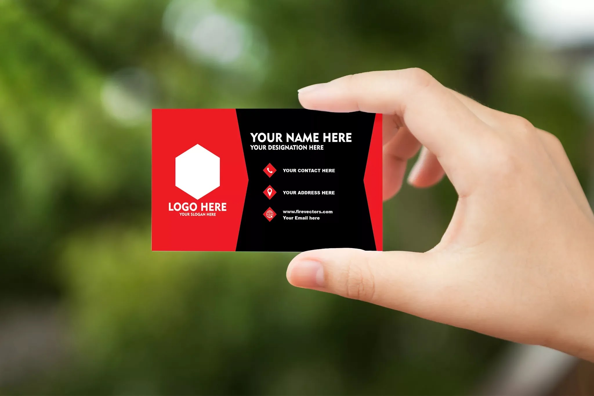 Fully layered psd file (measuring 2500 x 2000 px) with smart objects. Holding Business Card Mockup Psd