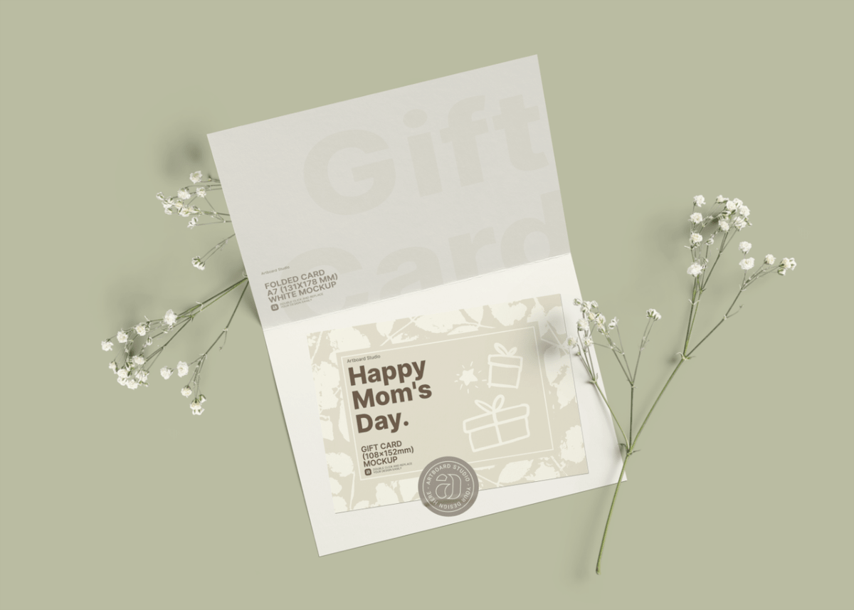 Gift card presentation free mockup to showcase your design in a photorealistic style. Free Mother S Day Gift Card Mockup Template