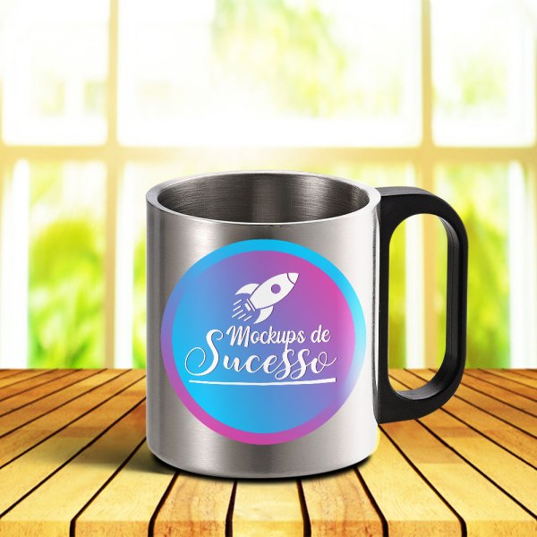 Mockup caneca de alumínio com alça plástica para sublimação. Canecas Mockups De Sucesso